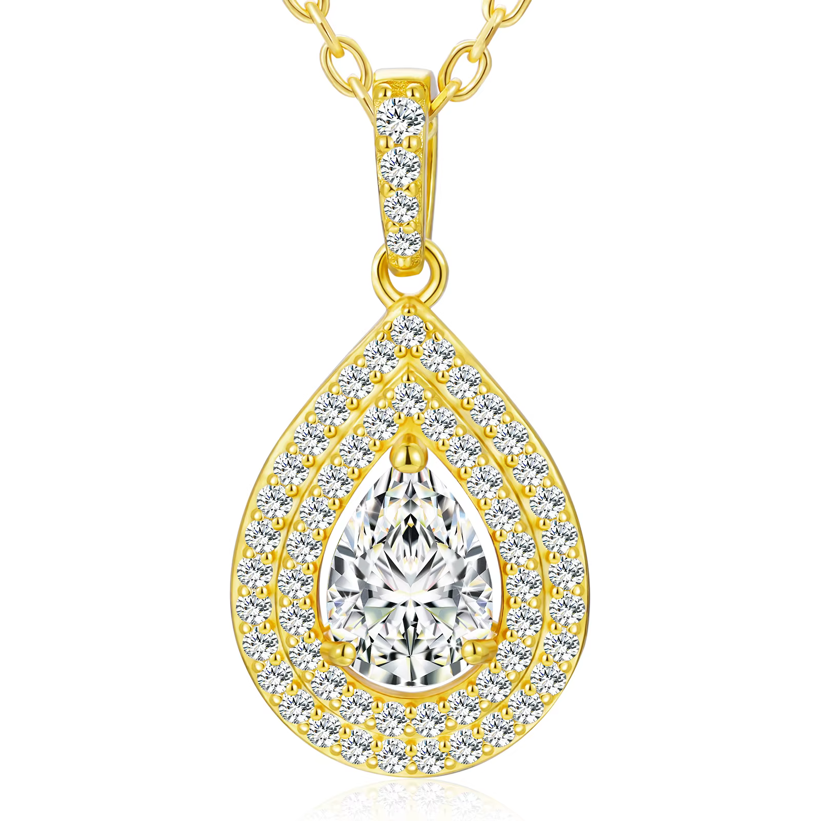 5mm VVS1 Pear Cut Moissanite Necklace in 18K Gold Plated S925 Sterling Silver
