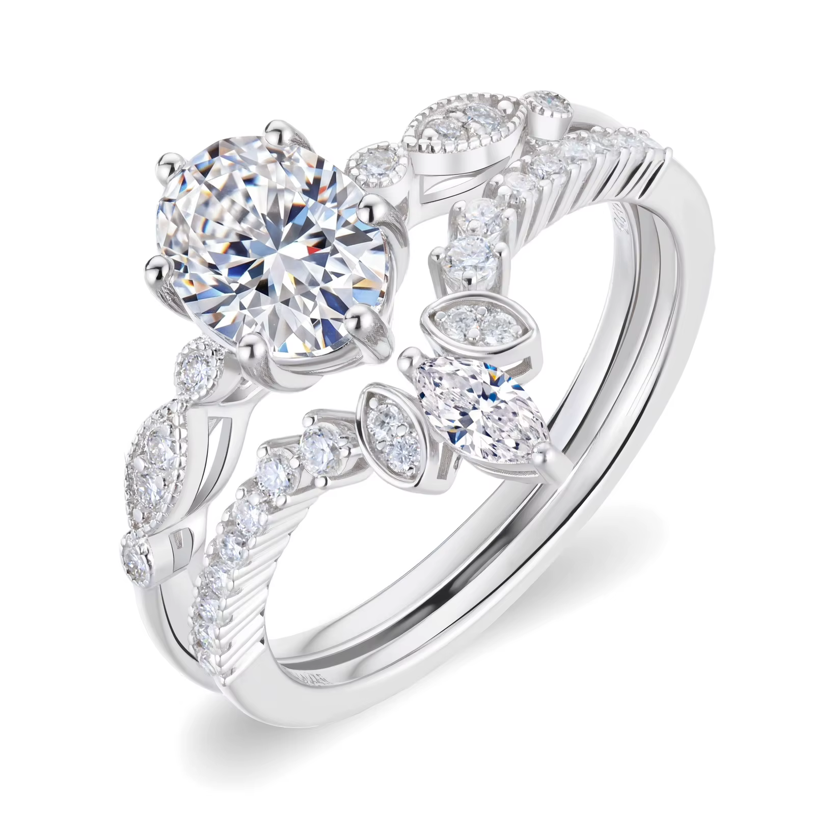1.5 ct Oval Cut VVS1 Moissanite Two-Piece Bridal Ring | 18K Gold Plated | GRA Certified