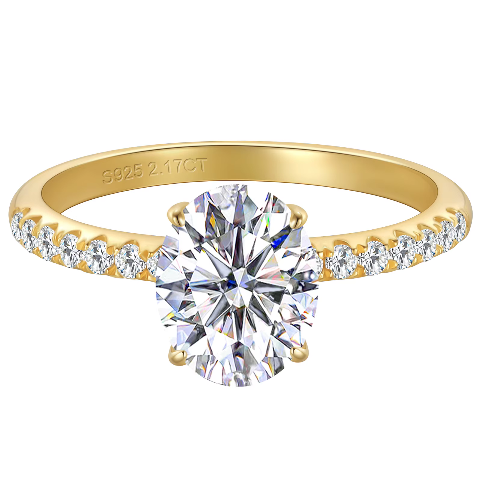 1.5ct-2ct Oval Moissanite Ring in 18K Gold-Plated S925 Sterling Silver
