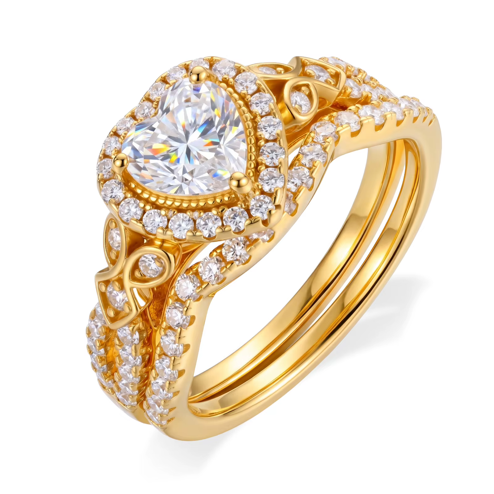 0.8 CT Heart Moissanite Ring Set – 18K Gold Plated Stackable Bands