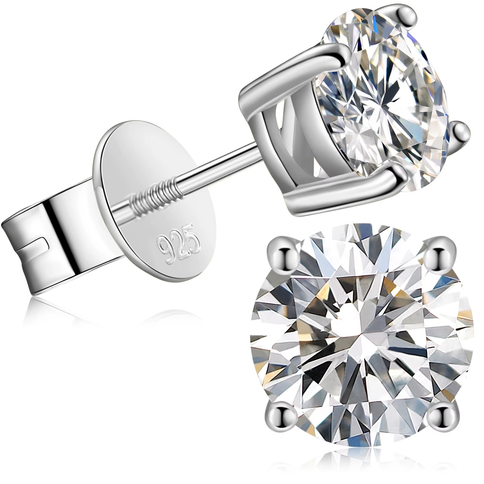 VVS1 D Moissanite Stud Earrings | Round Brilliant Cut | 18K Gold Plated | S925 Sterling Silver | GRA Certified